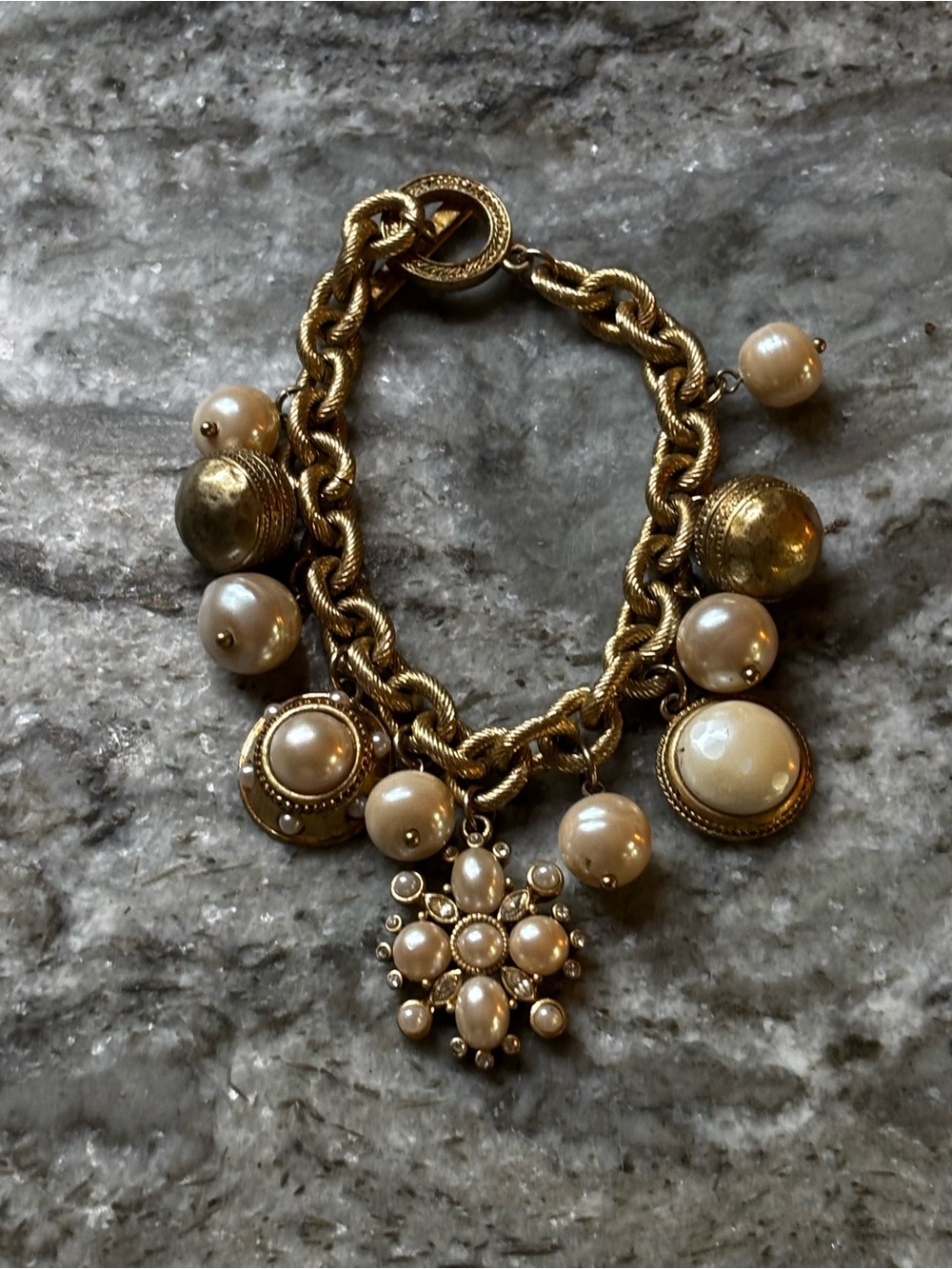 Carolee Gold-Tone Pearl Charm Bracelet with Crystal Accents - Picture 2 of 8